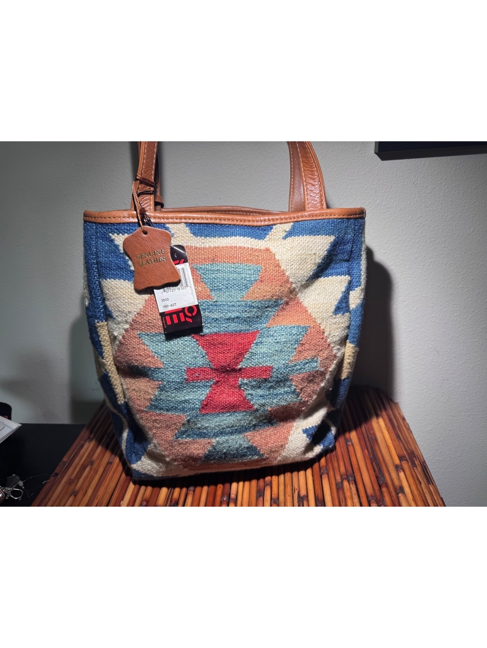 Vintage Marco Avane Southwestern Wool Blend Tapestry Tote Genuine Leather NWT